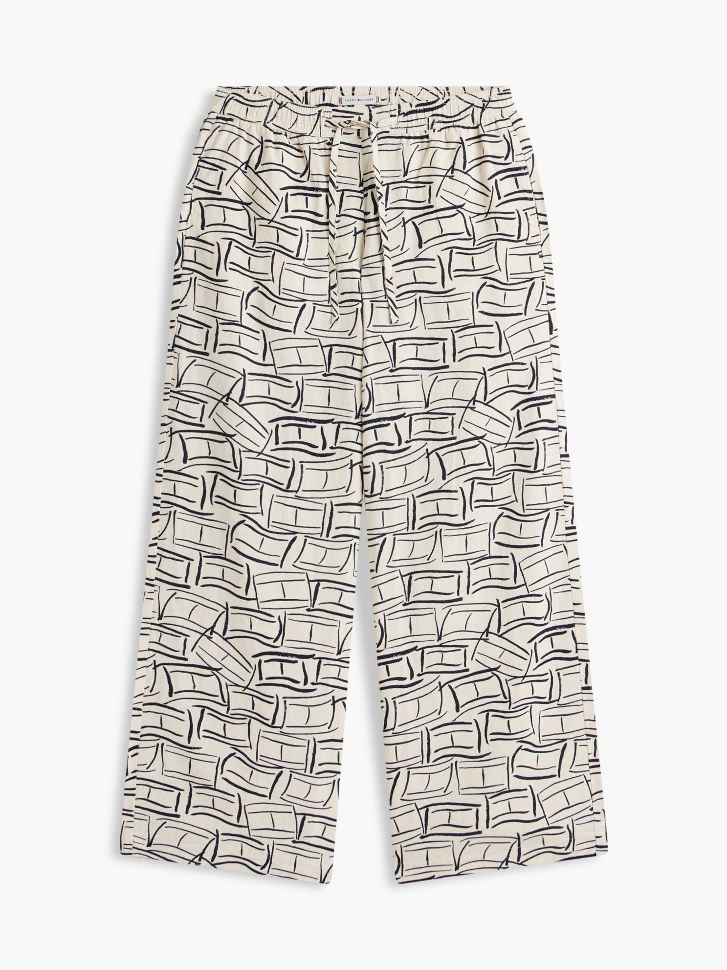 Tommy Hilfiger Allover Flag Linen-Blend Pull-On Pant