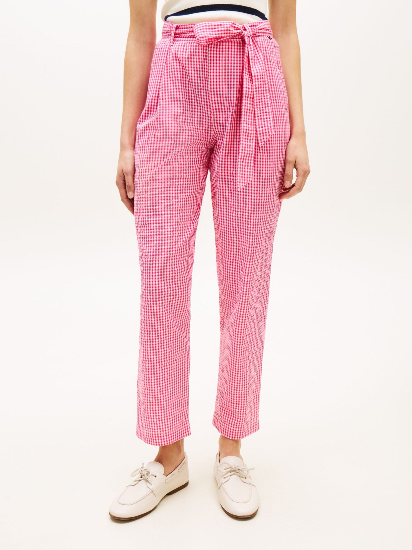 Tommy Hilfiger Belted Gingham Seersucker Tapered Pant