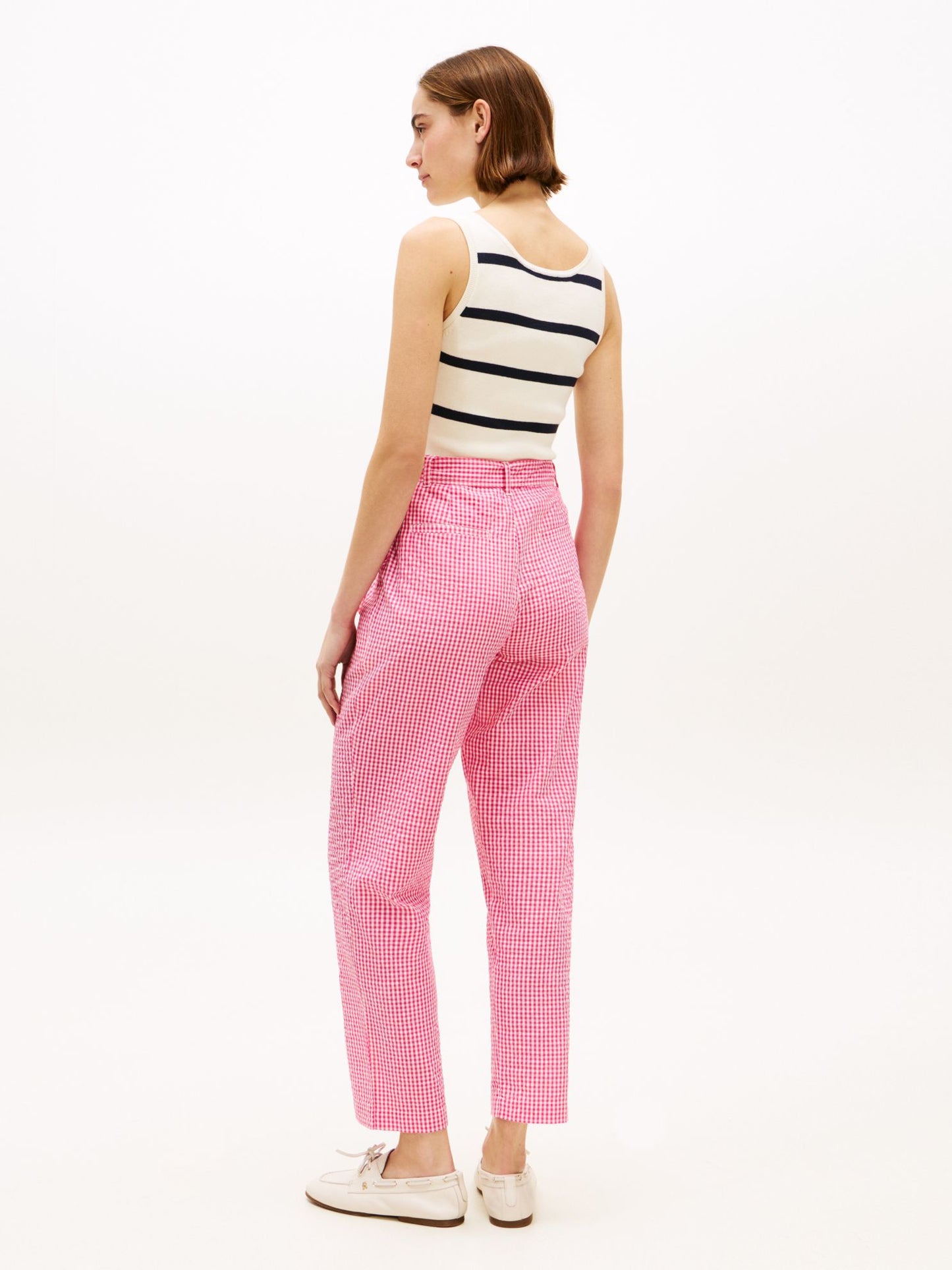 Tommy Hilfiger Belted Gingham Seersucker Tapered Pant