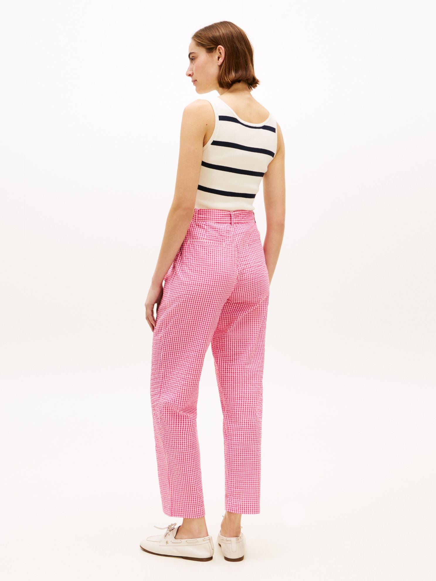 Tommy Hilfiger Belted Gingham Seersucker Tapered Pant