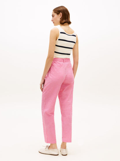 Tommy Hilfiger Belted Gingham Seersucker Tapered Pant