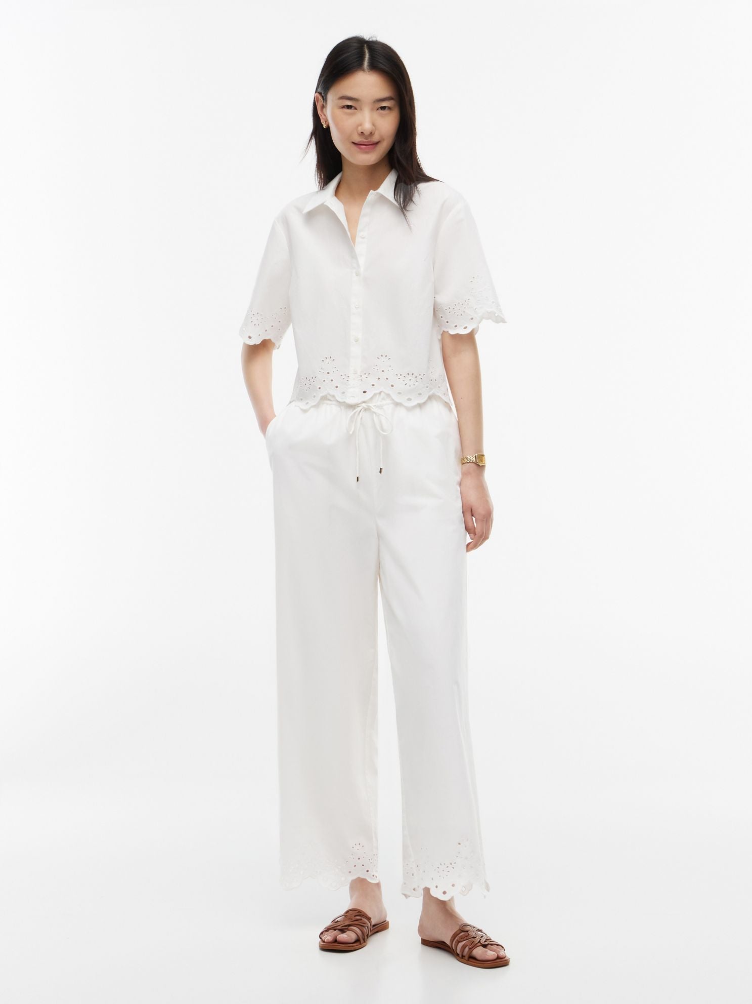 Tommy Hilfiger Embroidered Eyelet Cropped Pull-On Pant