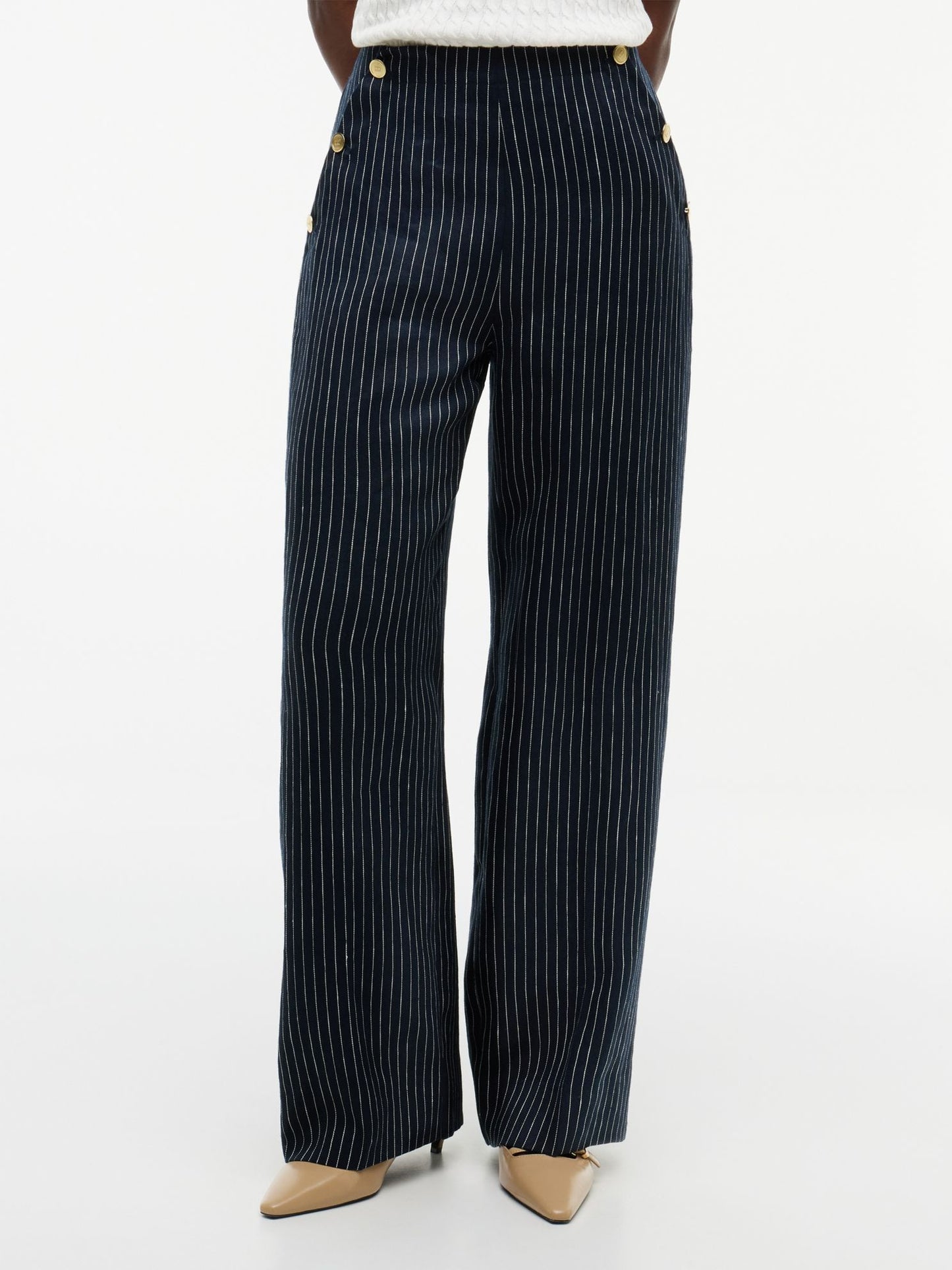 Tommy Hilfiger Gold-Button Striped Wide Leg Pant