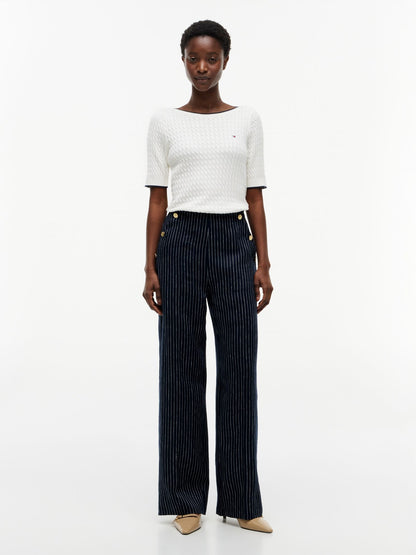 Tommy Hilfiger Gold-Button Striped Wide Leg Pant