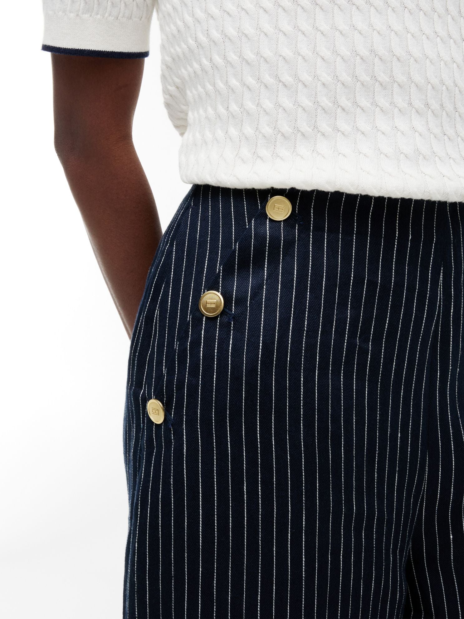 Tommy Hilfiger Gold-Button Striped Wide Leg Pant
