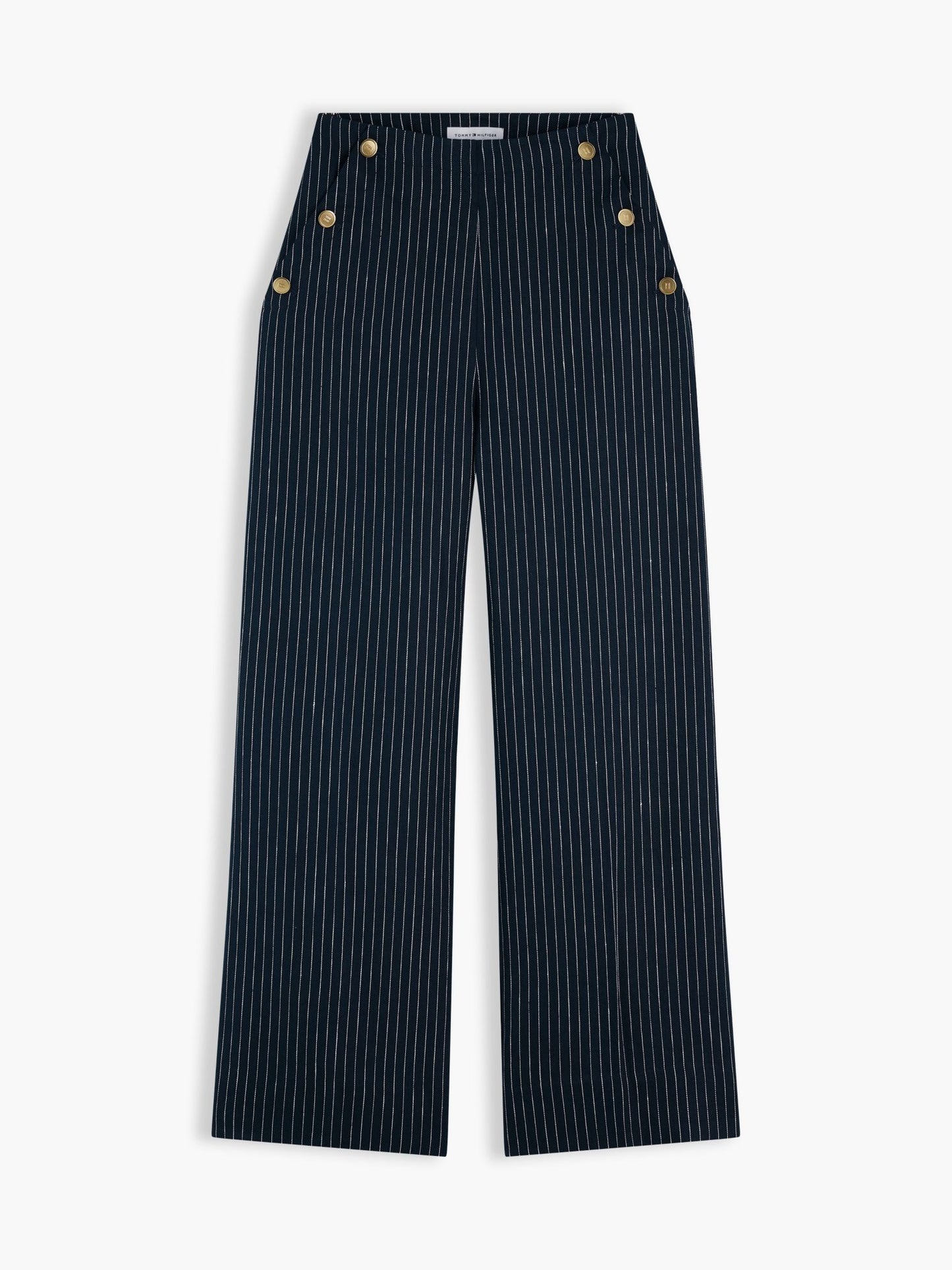 Tommy Hilfiger Gold-Button Striped Wide Leg Pant