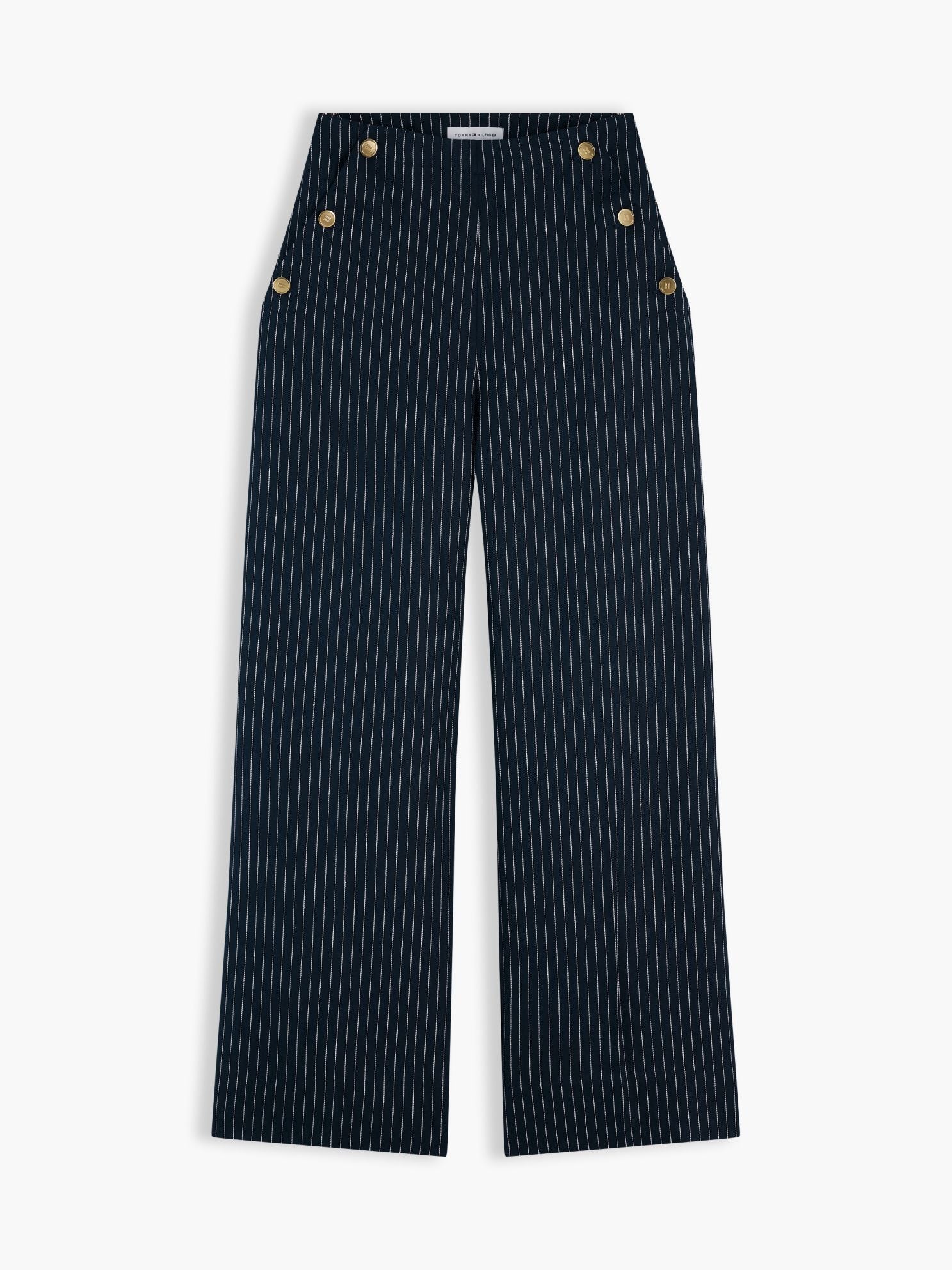 Tommy Hilfiger Gold-Button Striped Wide Leg Pant