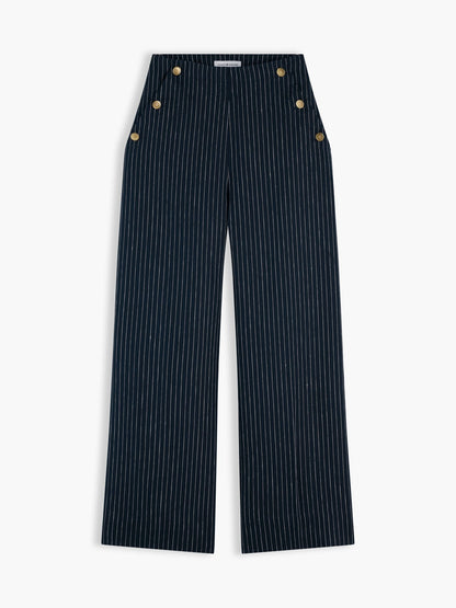 Tommy Hilfiger Gold-Button Striped Wide Leg Pant