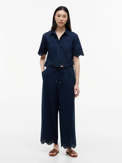 Tommy Hilfiger Embroidered Eyelet Cropped Pull-On Pant
