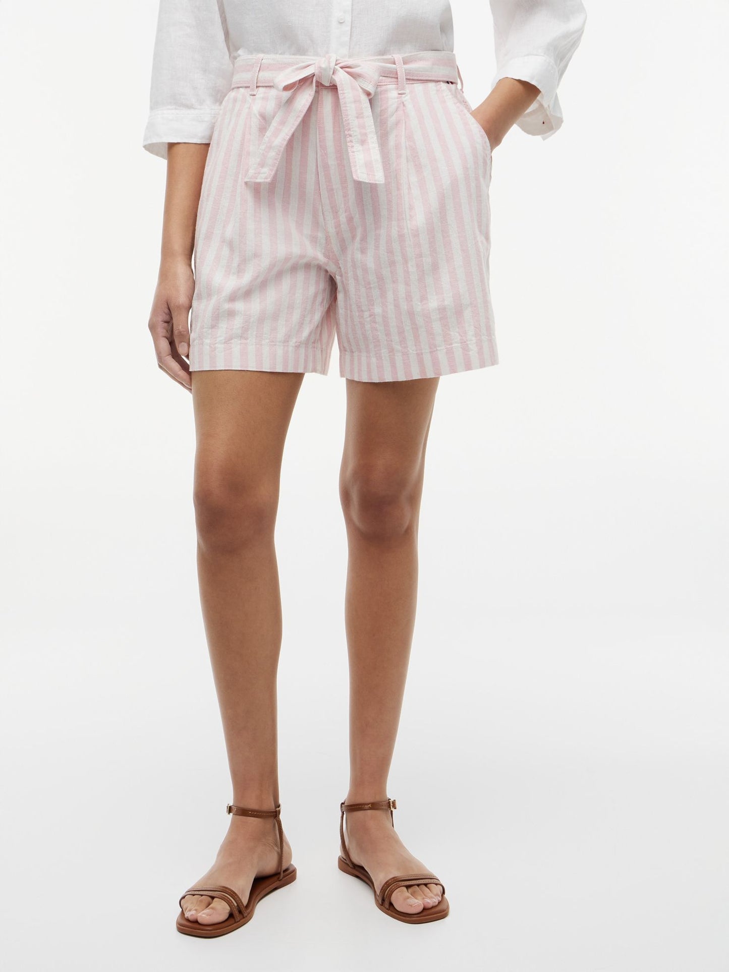 Tommy Hilfiger Belted Striped Linen-Blend Short