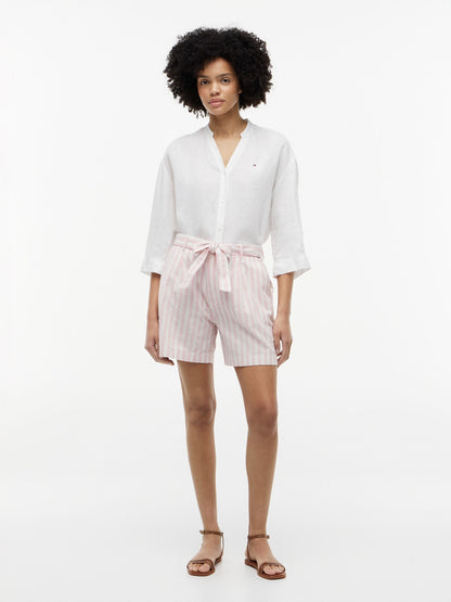 Tommy Hilfiger Belted Striped Linen-Blend Short