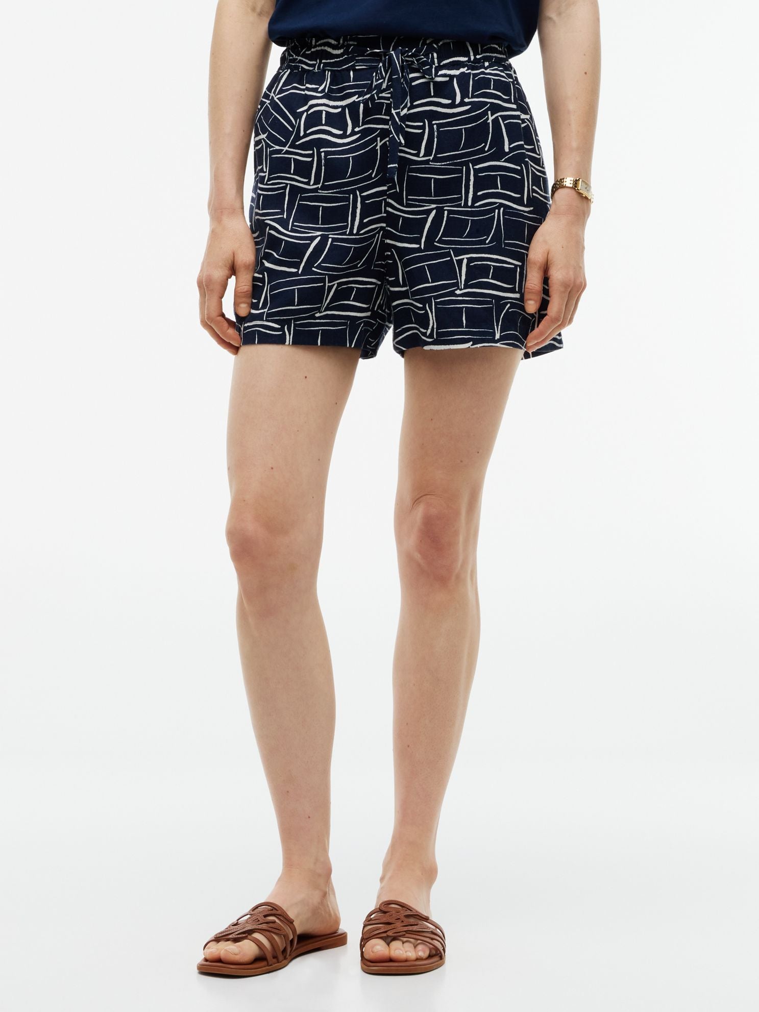 Tommy Hilfiger Allover Flag Linen-Blend Pull-On Short