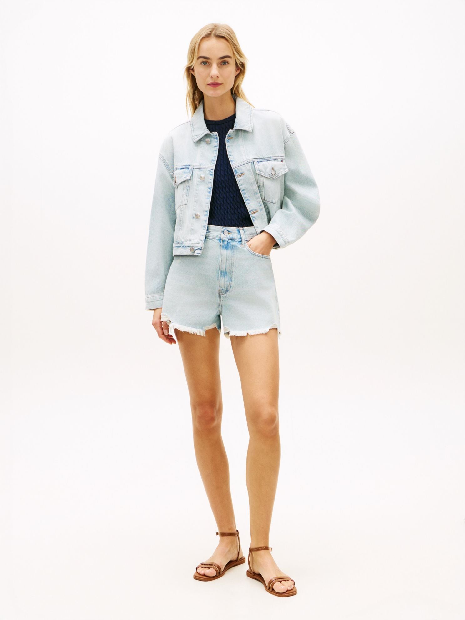 Tommy Hilfiger Distressed High-Rise Wide Denim Short