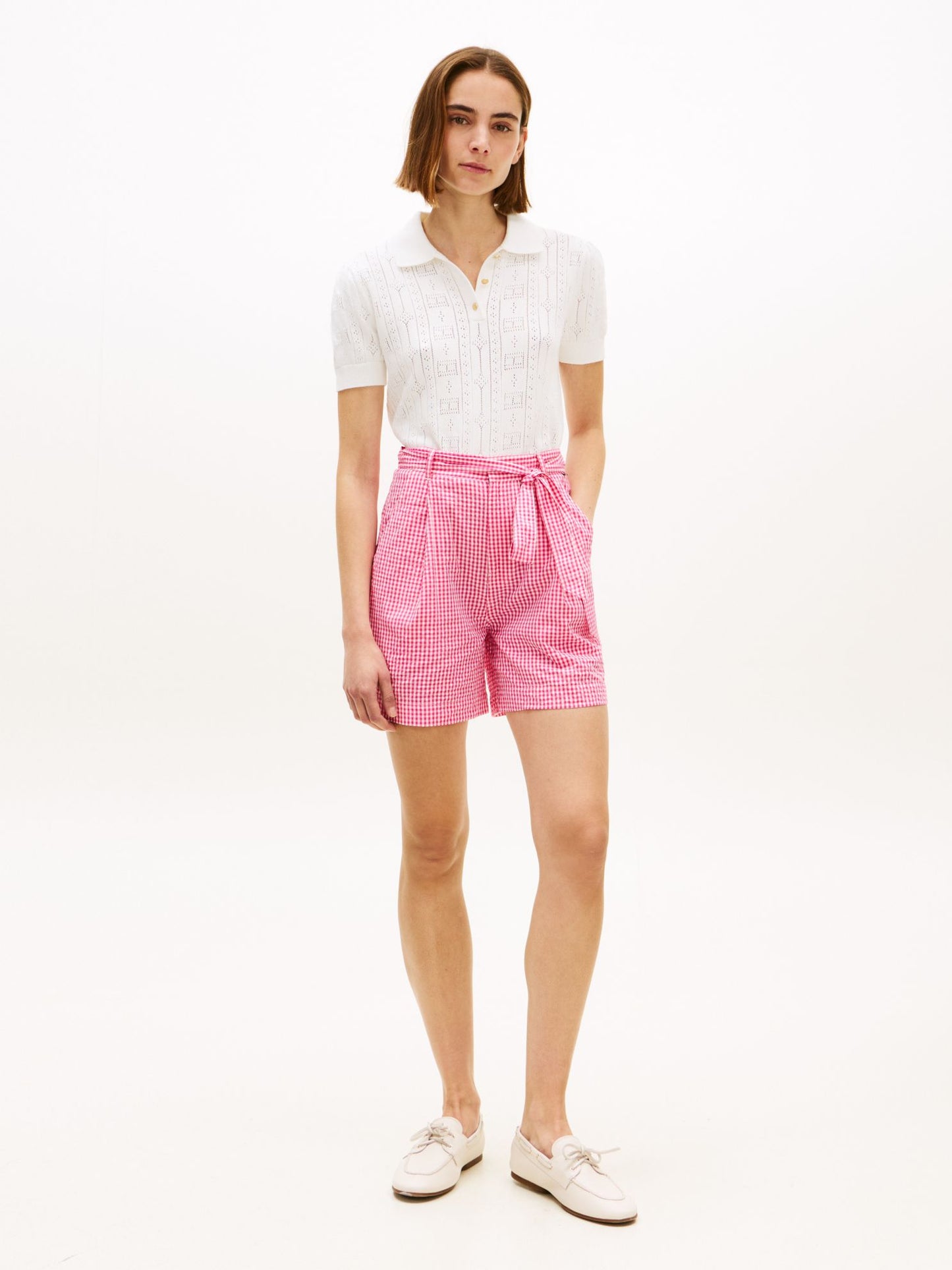 Tommy Hilfiger Belted Gingham Seersucker Short