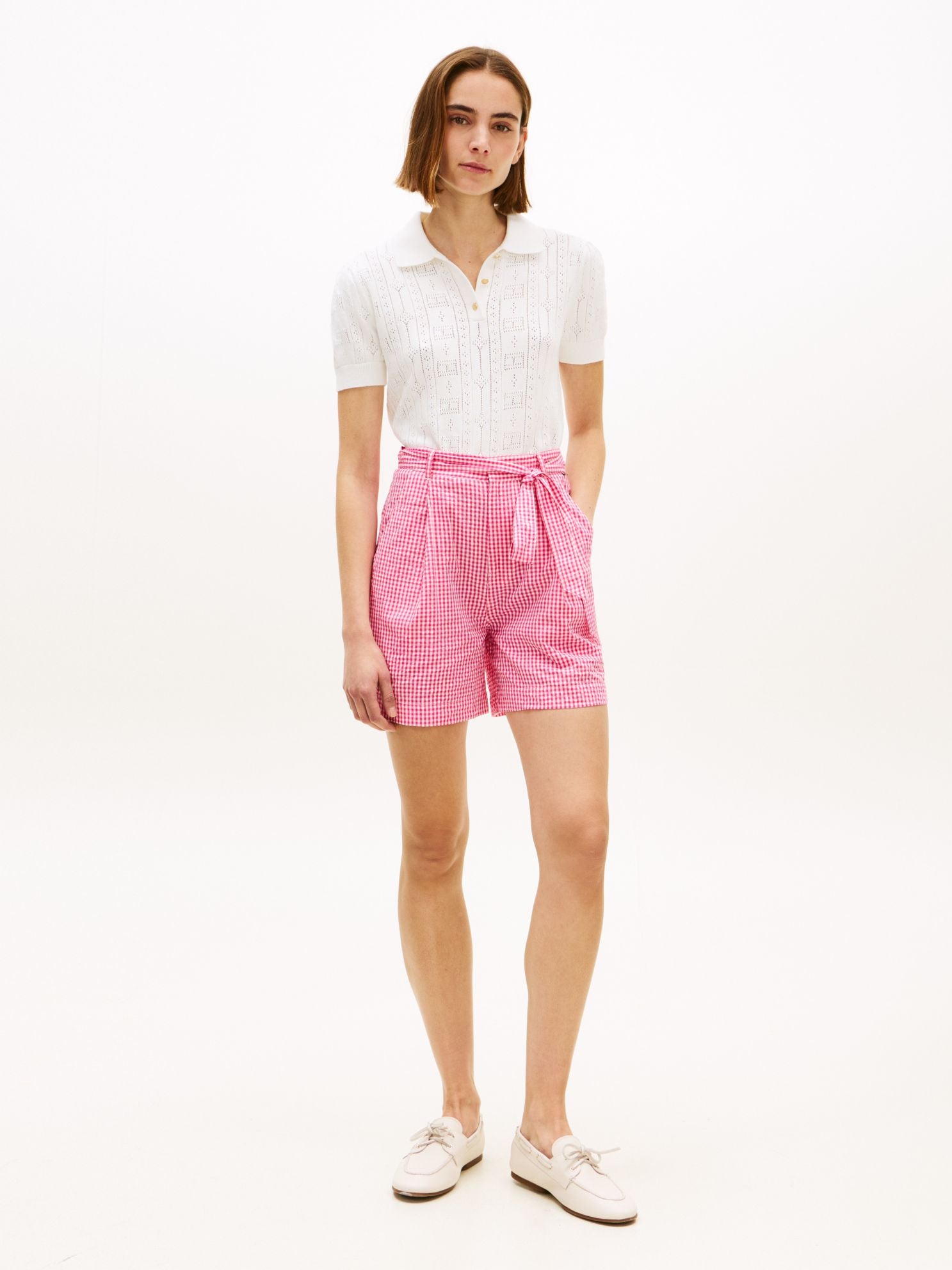 Tommy Hilfiger Belted Gingham Seersucker Short
