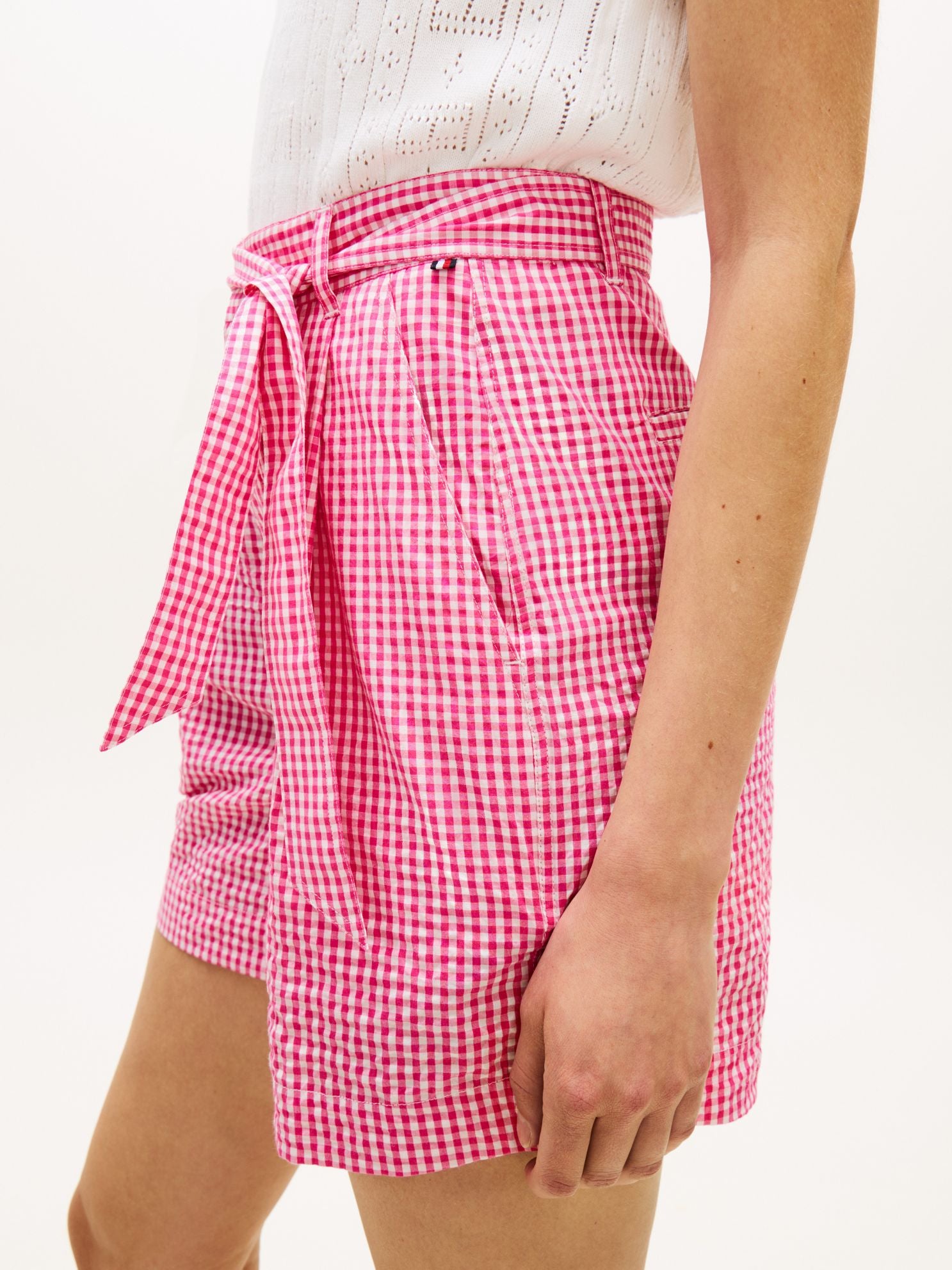 Tommy Hilfiger Belted Gingham Seersucker Short