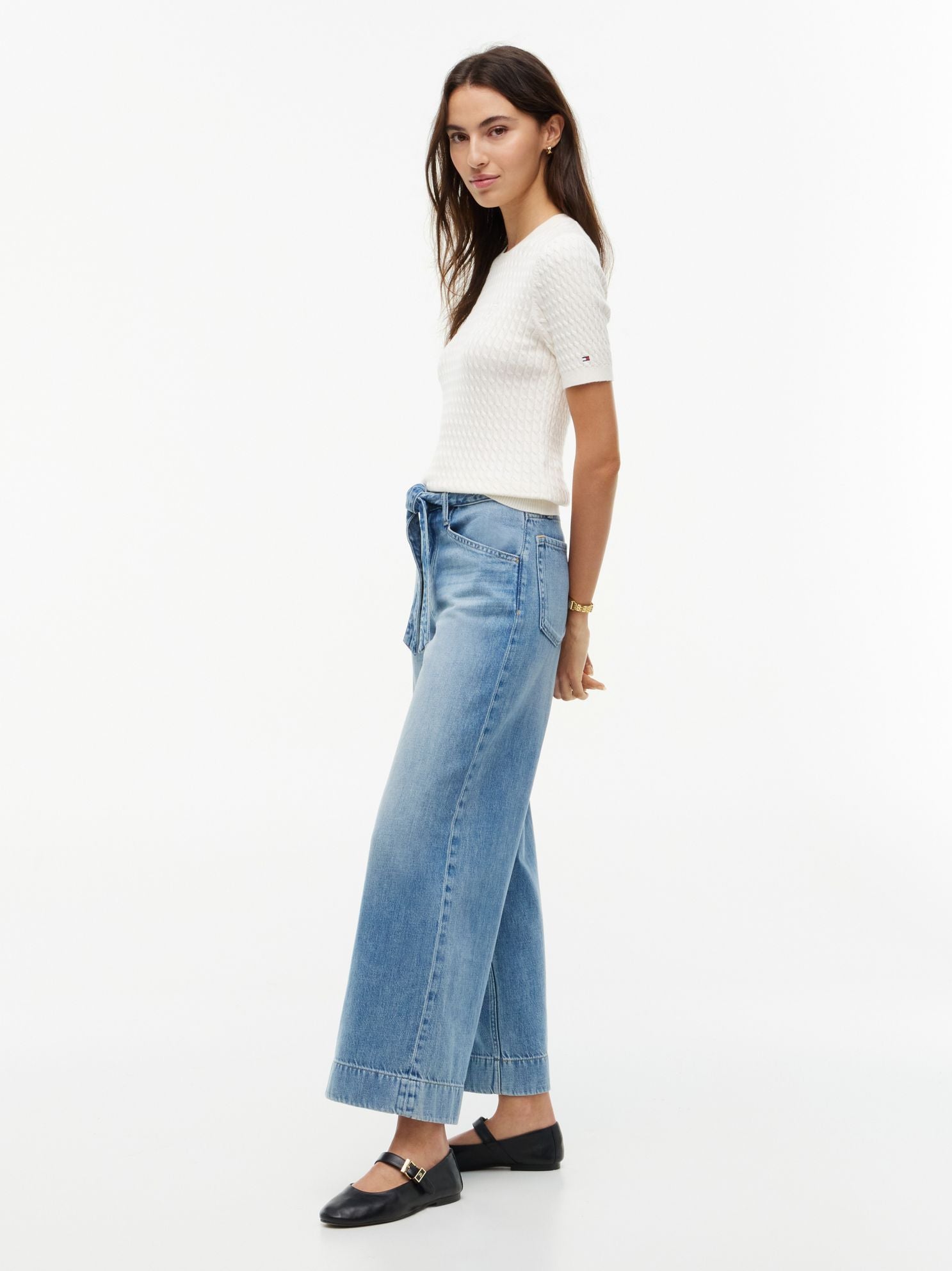 Tommy Hilfiger Belted High-Rise Wide Leg Jean