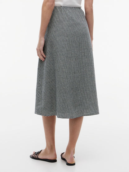 Tommy Hilfiger Gingham Linen-Blend Midi Skirt