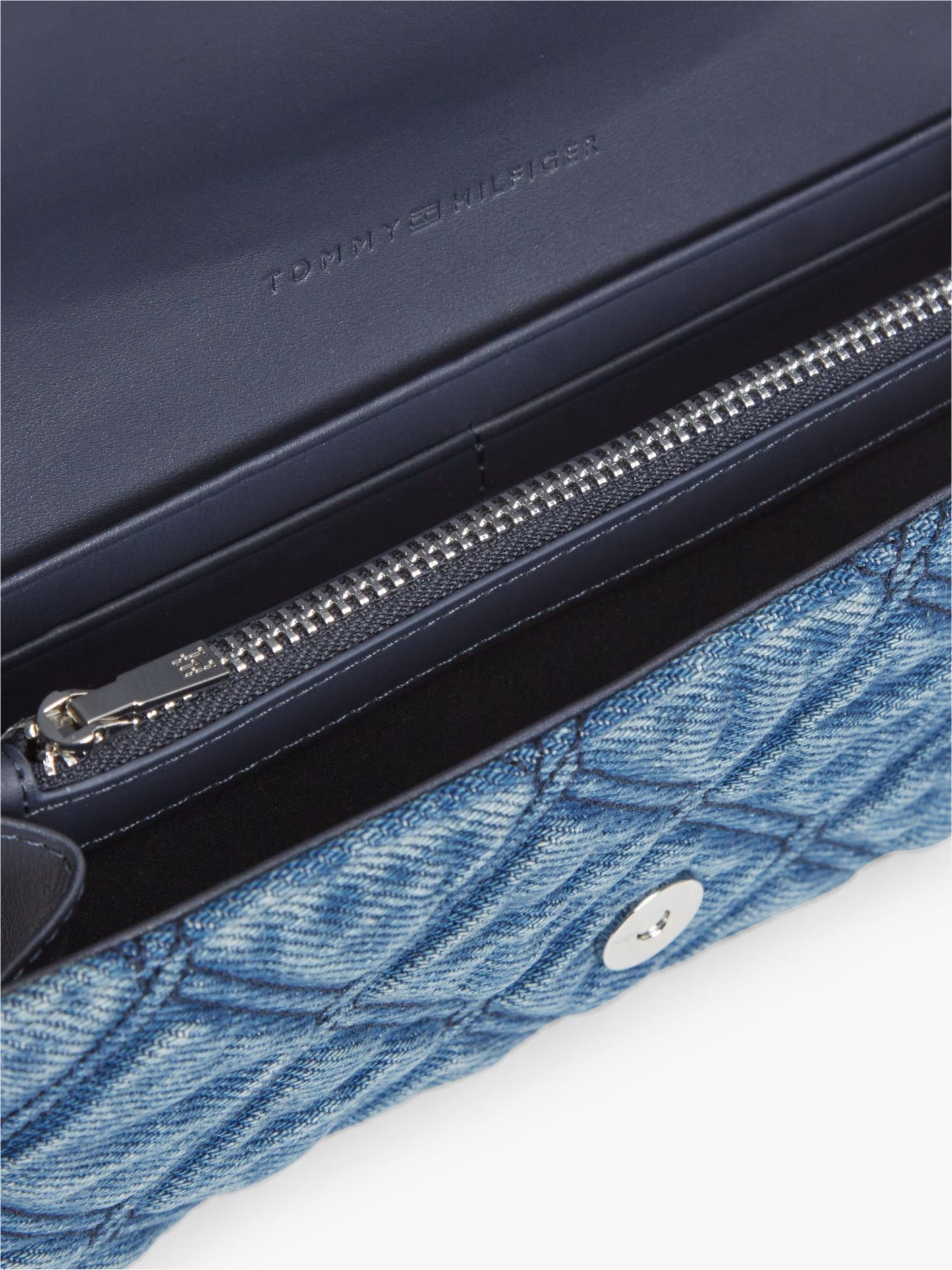 Tommy Hilfiger Quilted Denim Chain Strap Flap Wallet
