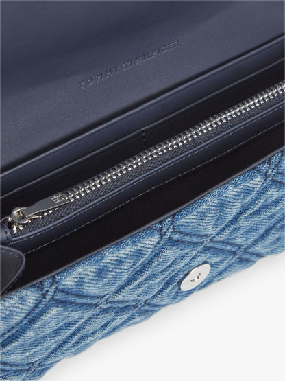 Tommy Hilfiger Quilted Denim Chain Strap Flap Wallet