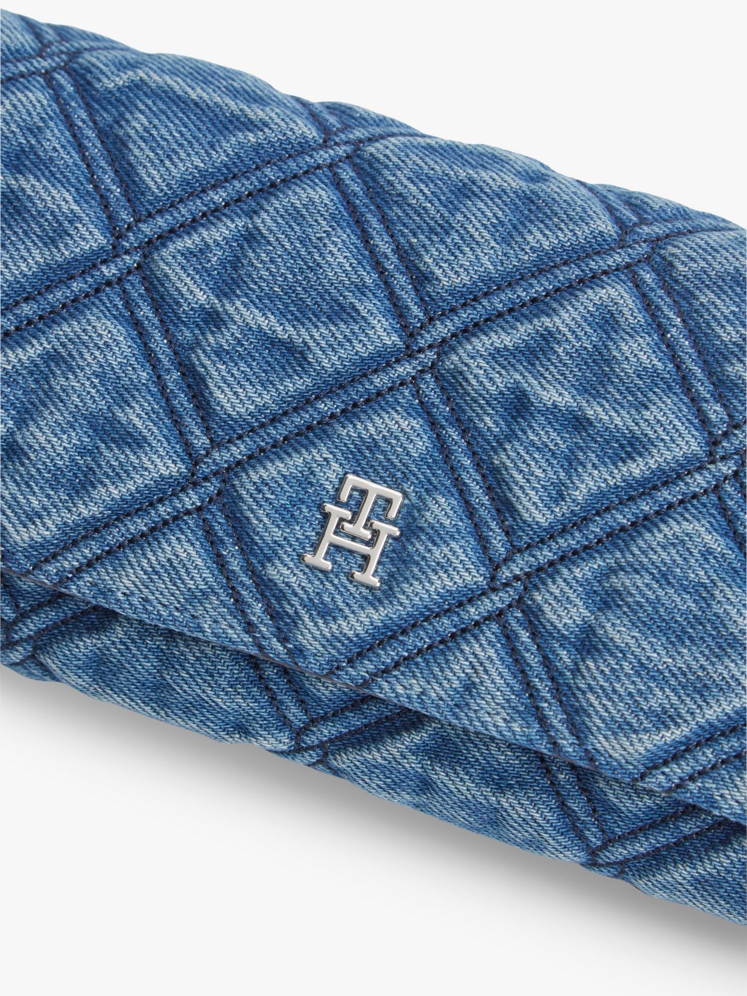 Tommy Hilfiger Quilted Denim Chain Strap Flap Wallet