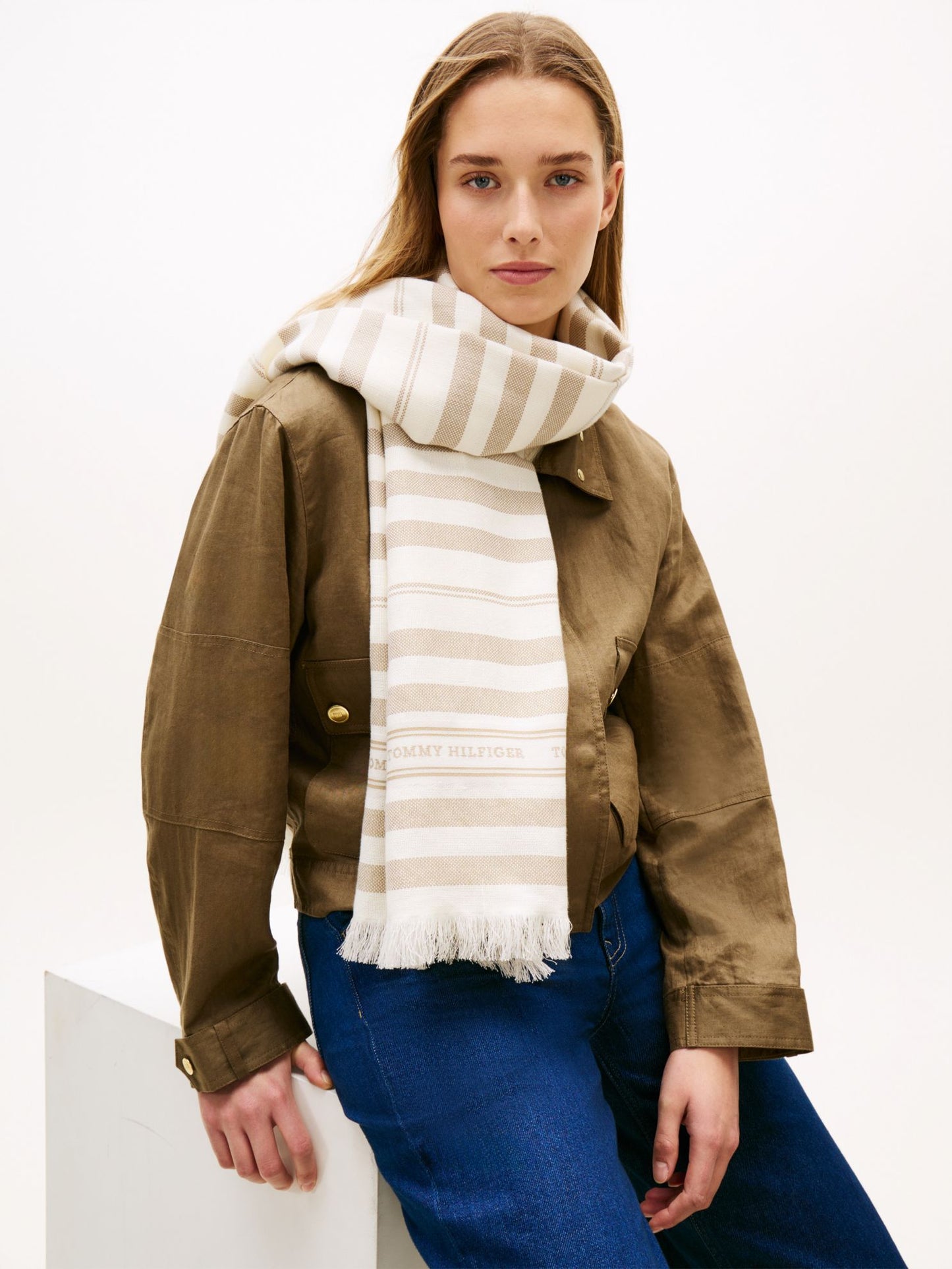 Tommy Hilfiger Stripe Cotton-Linen Blend Scarf