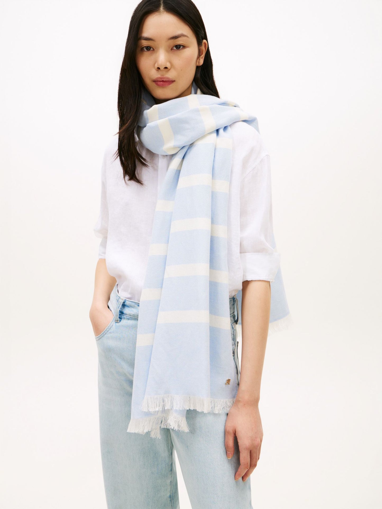Tommy Hilfiger Striped Cotton-Linen Blend Scarf