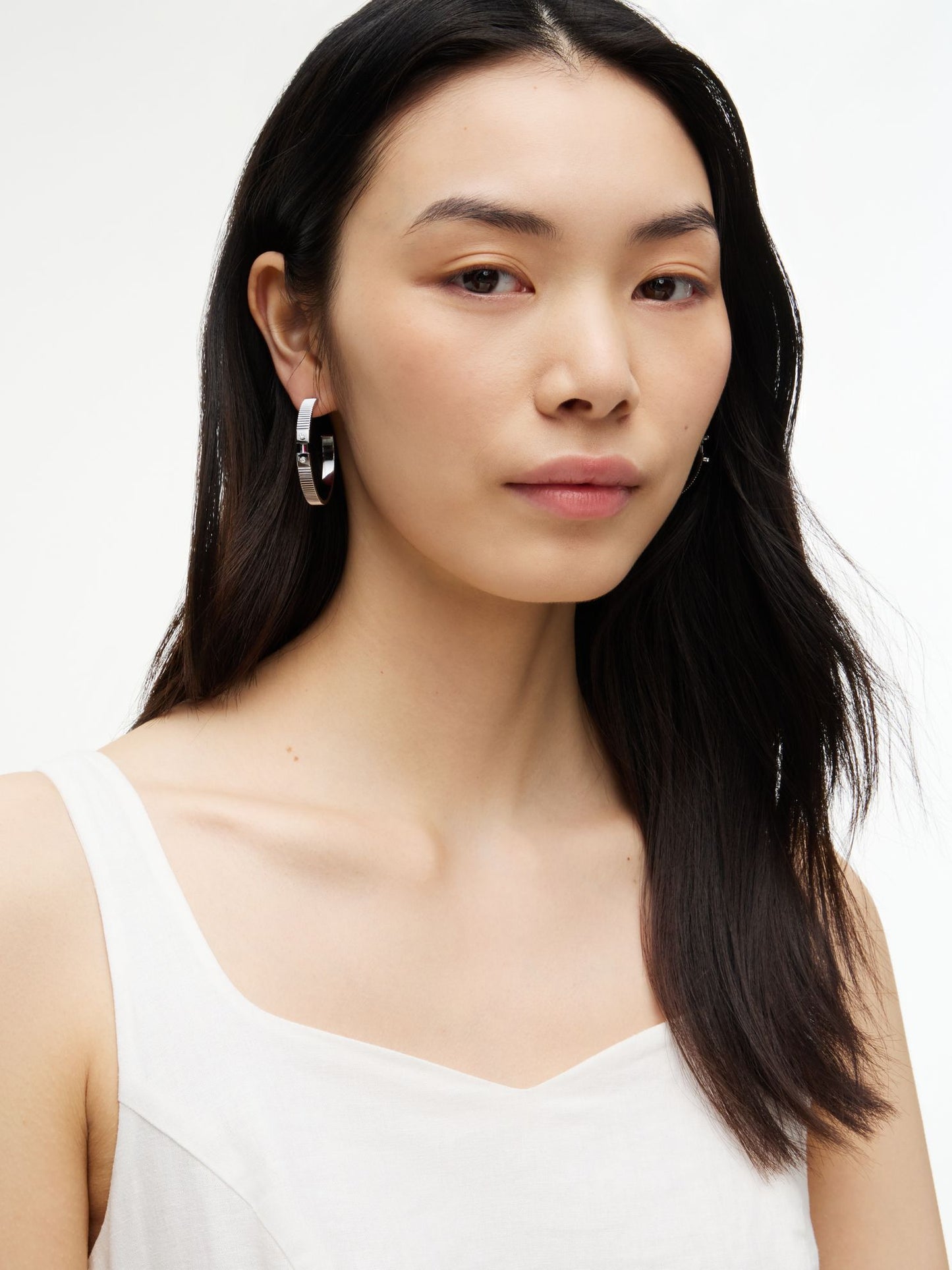 Tommy Hilfiger Signature Stripe Ridged Hoop Earring