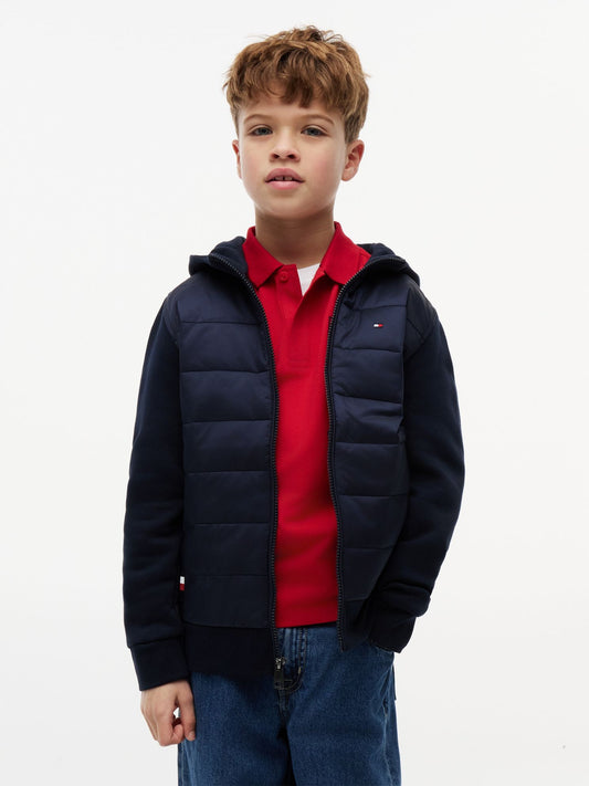 Tommy Hilfiger Kids' Mixed Media Hooded Quilted Jacket