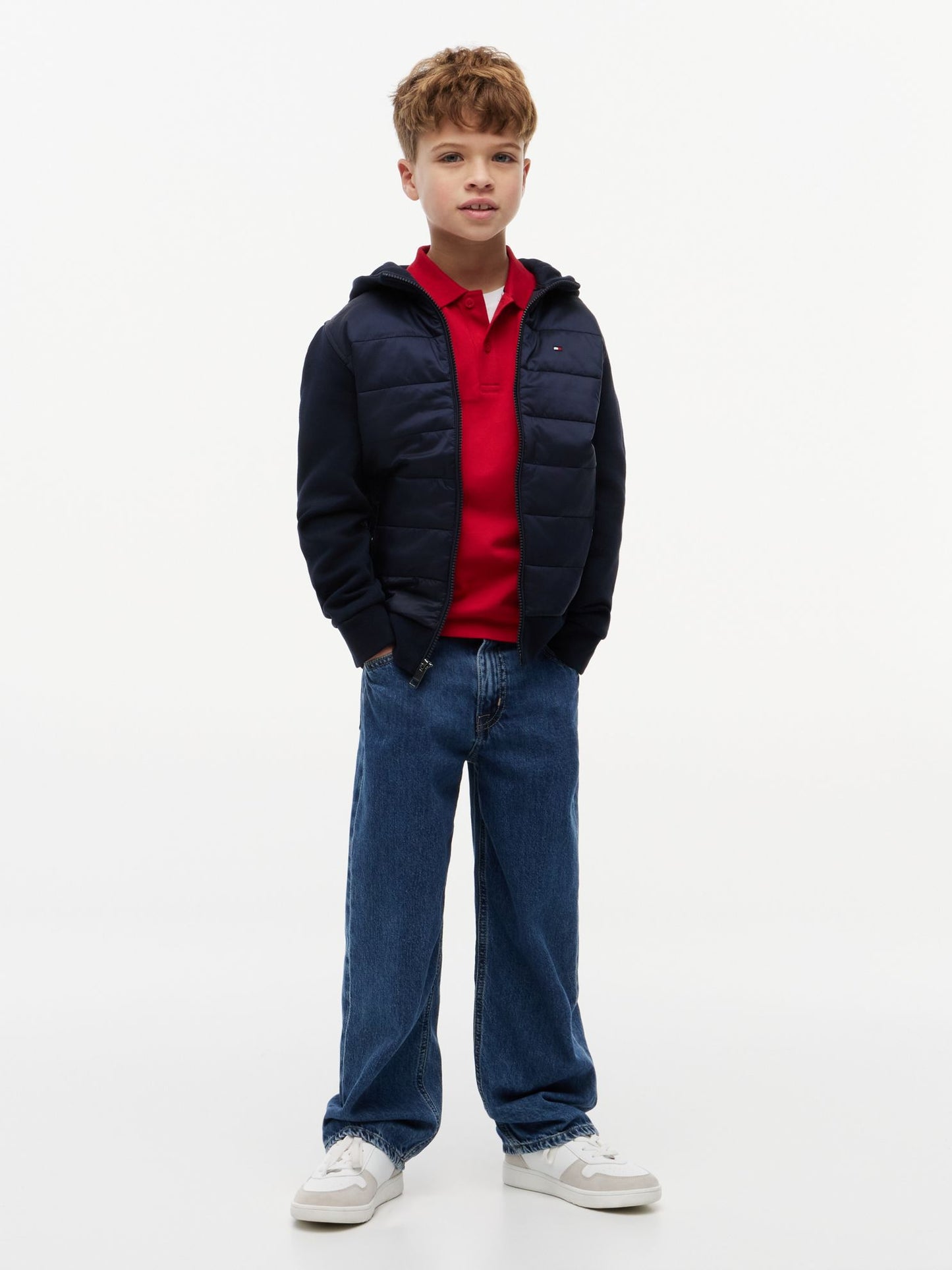Tommy Hilfiger Kids' Mixed Media Hooded Quilted Jacket