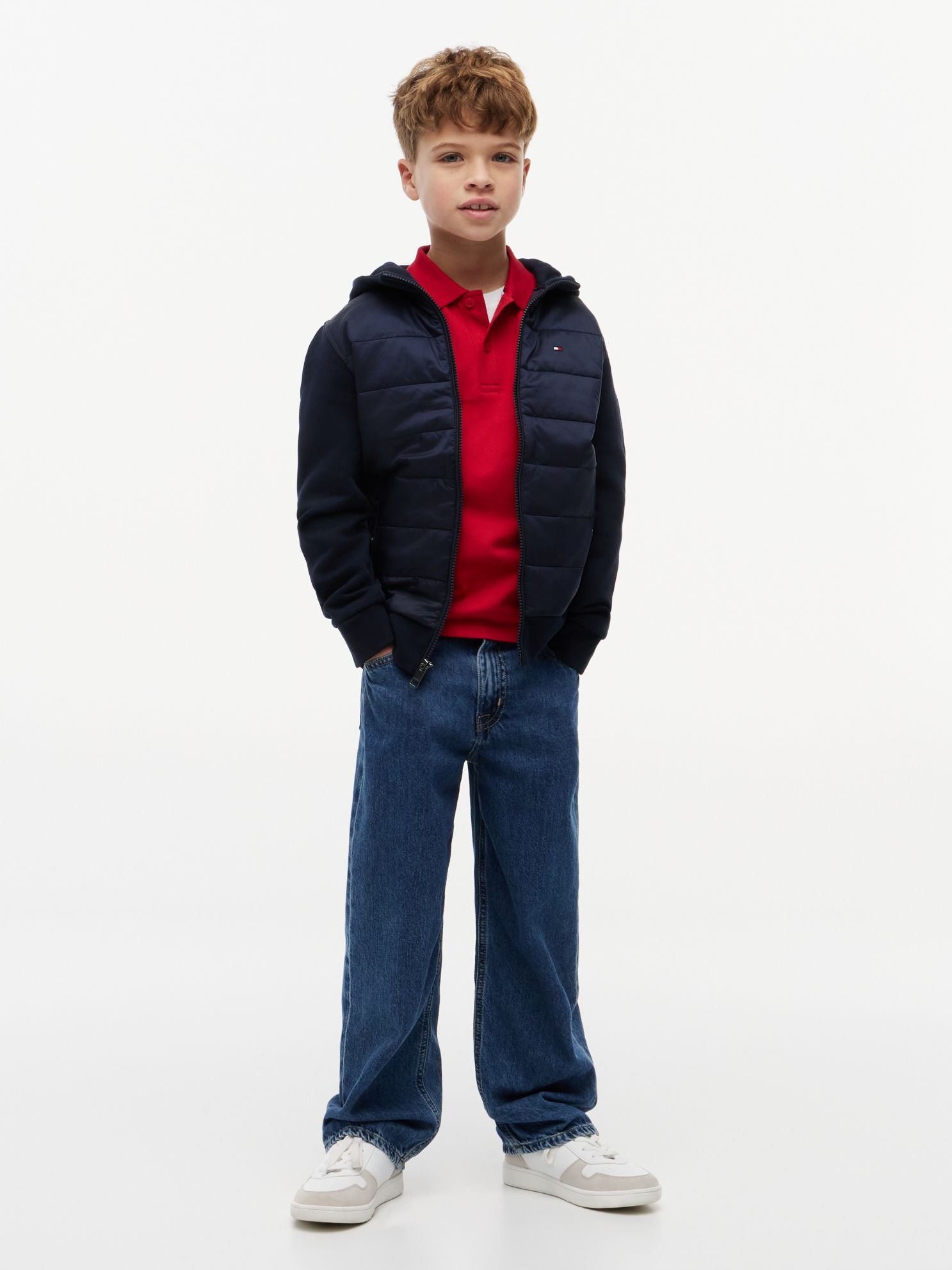 Tommy Hilfiger Kids' Mixed Media Hooded Quilted Jacket