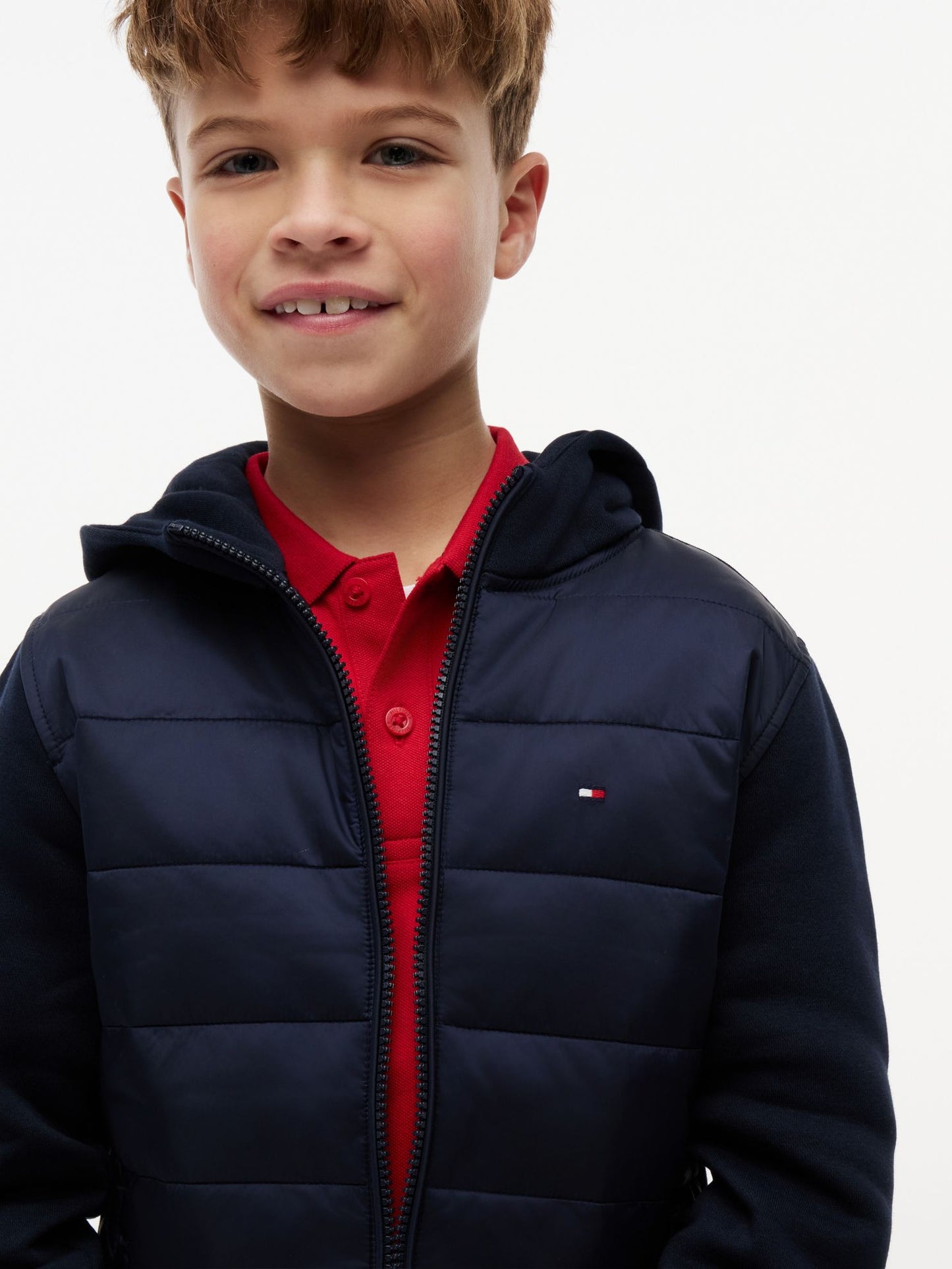 Tommy Hilfiger Kids' Mixed Media Hooded Quilted Jacket