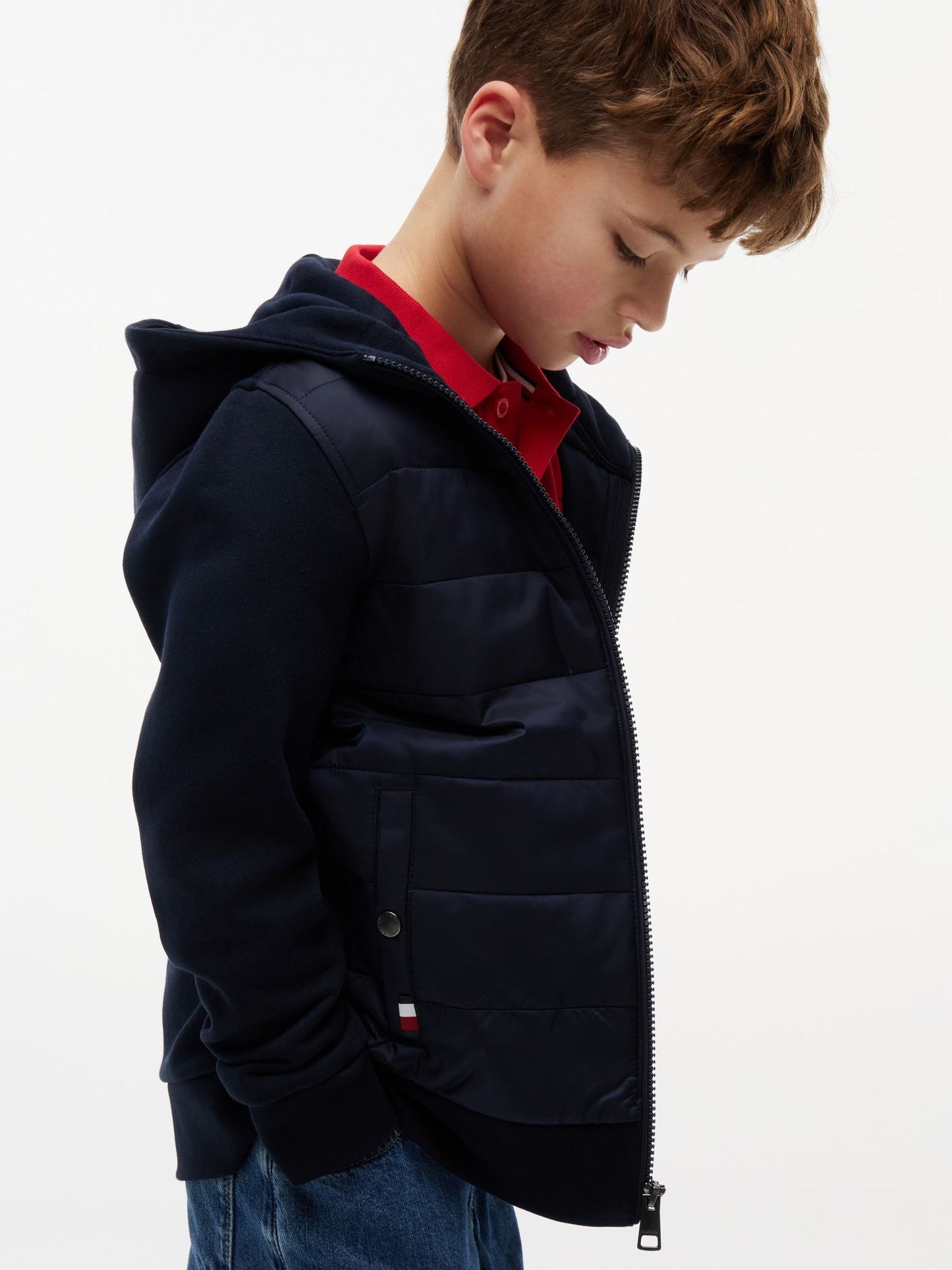 Tommy Hilfiger Kids' Mixed Media Hooded Quilted Jacket