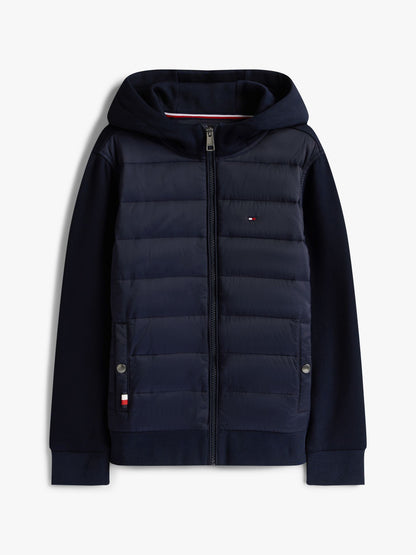 Tommy Hilfiger Kids' Mixed Media Hooded Quilted Jacket