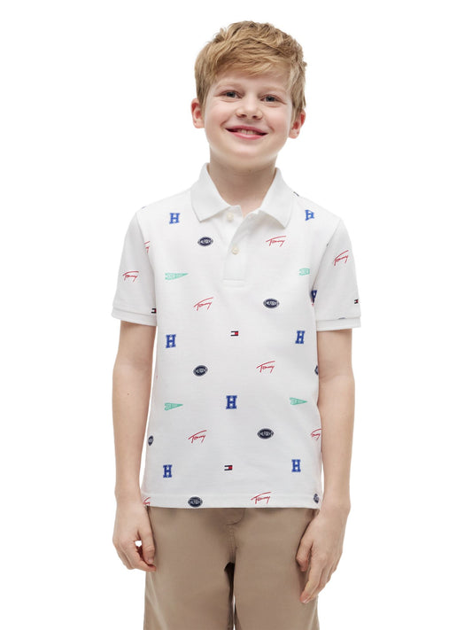 Tommy Hilfiger Kids' Allover Mixed Logo Stretch Polo