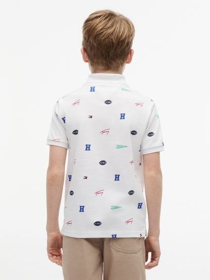 Tommy Hilfiger Kids' Allover Mixed Logo Stretch Polo
