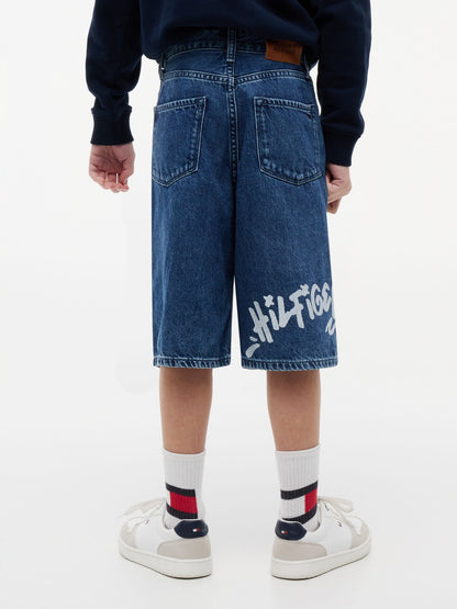 Tommy Hilfiger Kids' Graffiti Print Baggy Denim Short