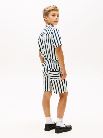 Tommy Hilfiger Kids' Relaxed Striped Linen-Blend Short