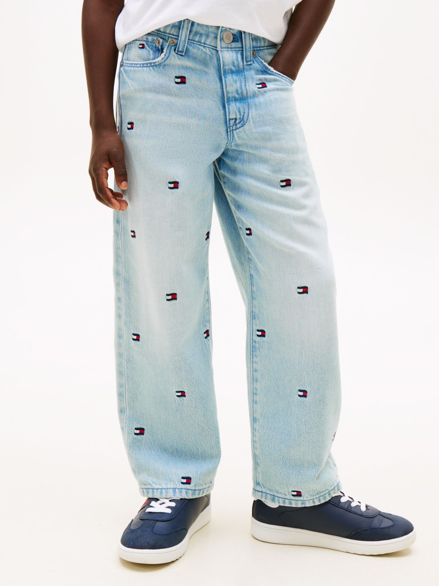 Tommy Hilfiger Kids' Allover Wavy Flag Logo Baggy Jean