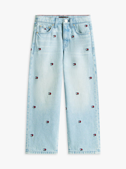Tommy Hilfiger Kids' Allover Wavy Flag Logo Baggy Jean