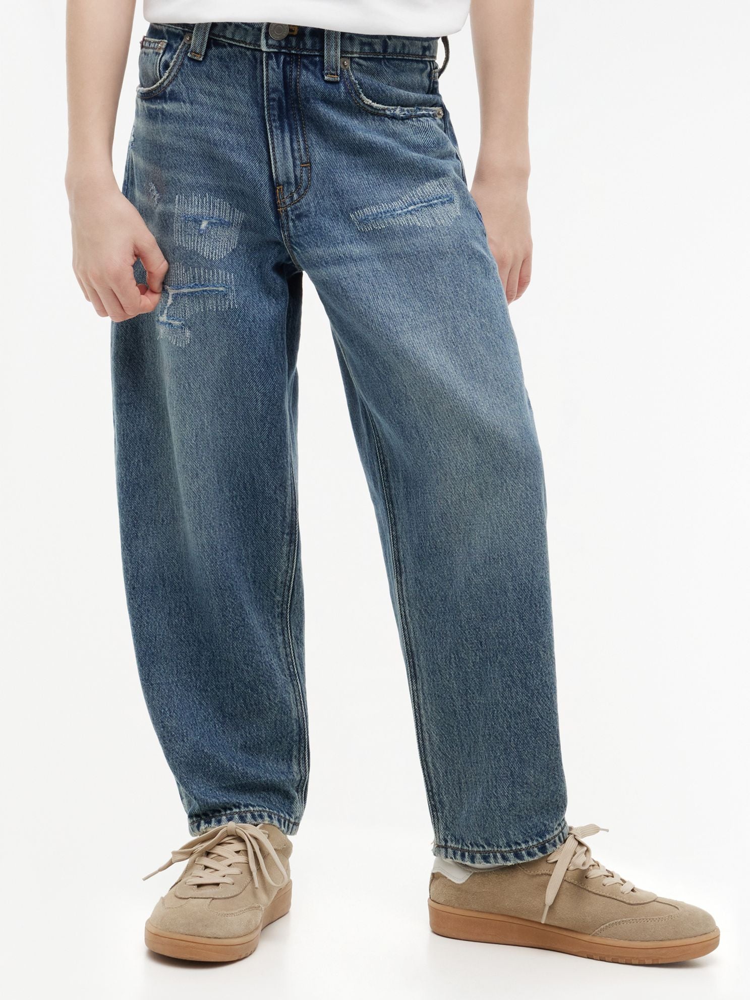 Tommy Hilfiger Kids' Medium Wash Distressed Barrel Jean