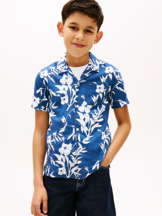 Tommy Hilfiger Kids' Linen-Cotton Blend Floral Shirt