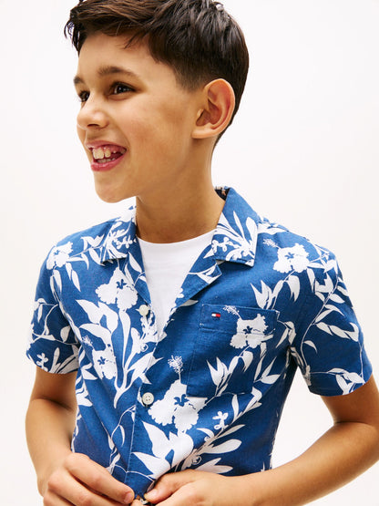Tommy Hilfiger Kids' Linen-Cotton Blend Floral Shirt