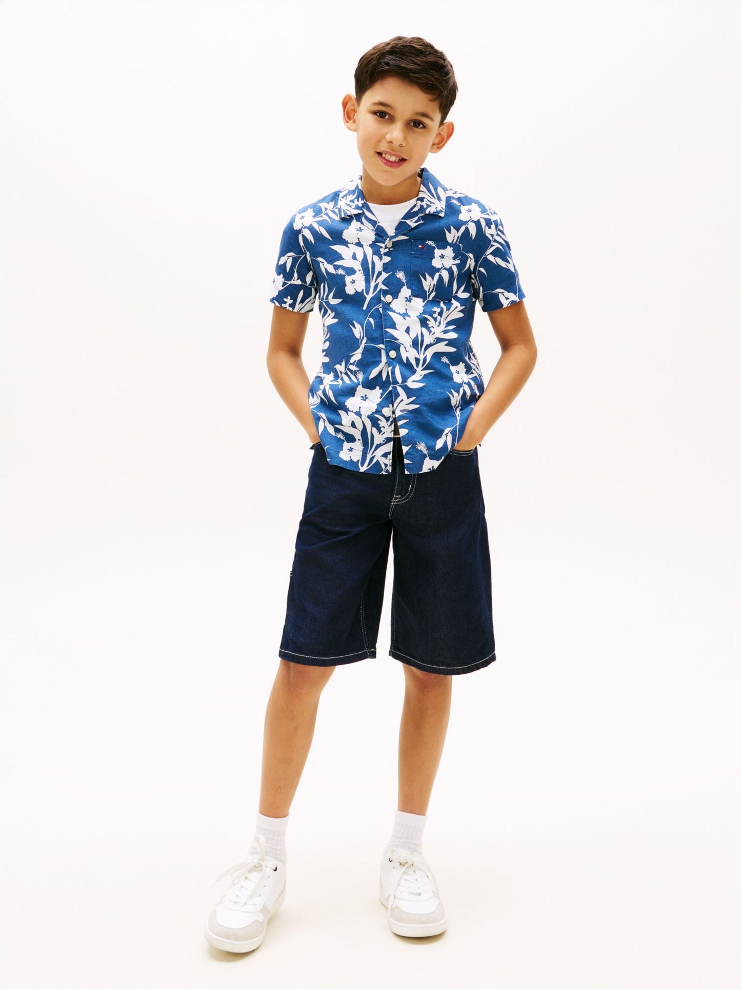 Tommy Hilfiger Kids' Linen-Cotton Blend Floral Shirt