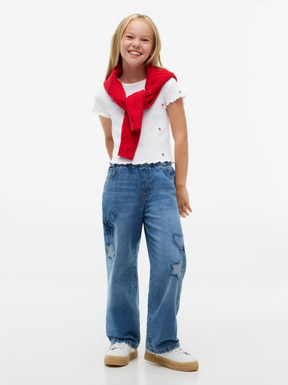 Tommy Hilfiger Kids' Star Logo Ribbed Lettuce-Trim Top