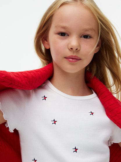 Tommy Hilfiger Kids' Star Logo Ribbed Lettuce-Trim Top
