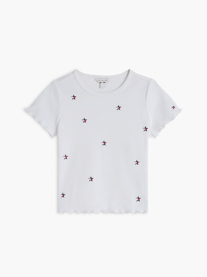 Tommy Hilfiger Kids' Star Logo Ribbed Lettuce-Trim Top