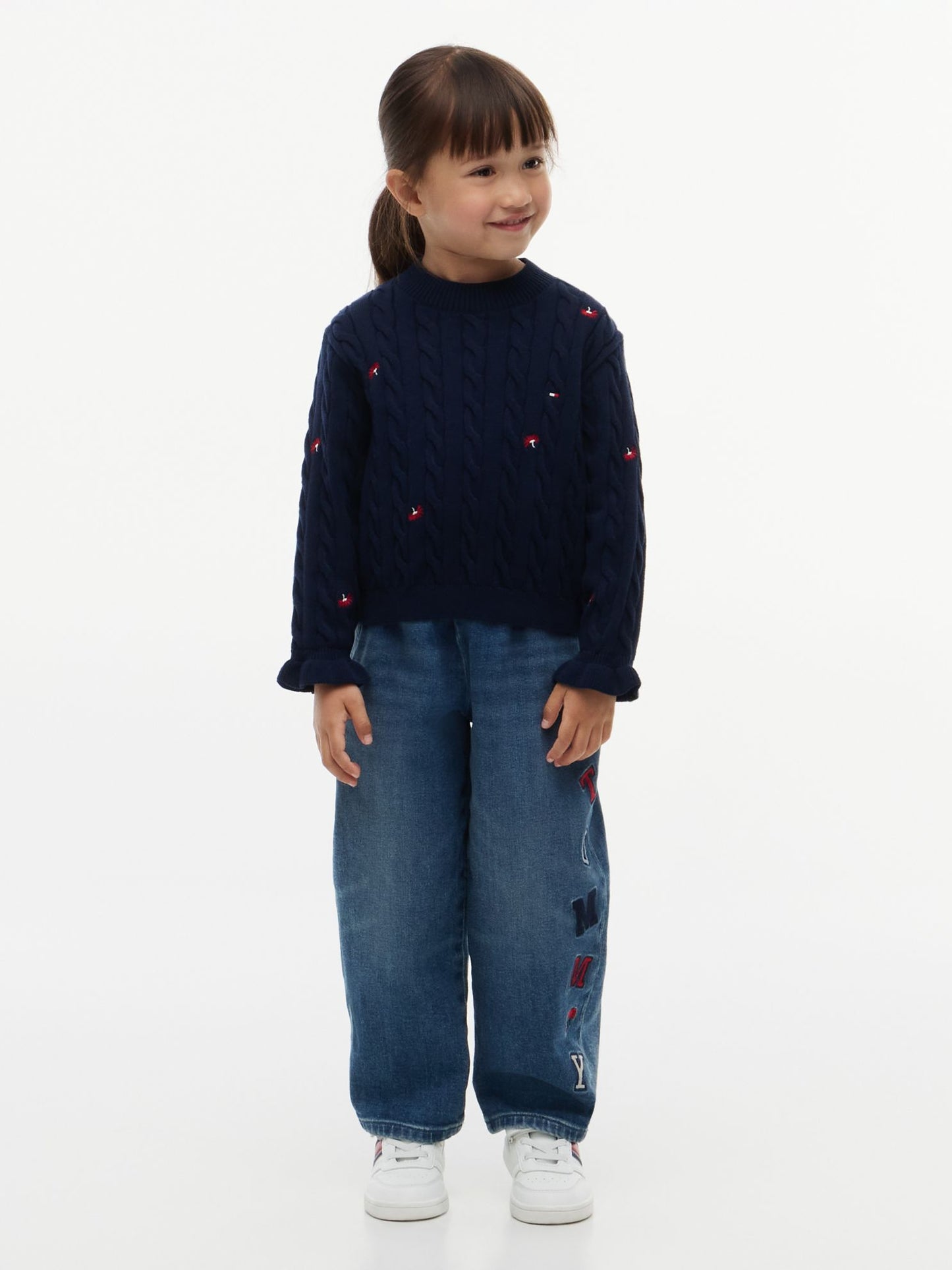 Tommy Hilfiger Kids' Flower Motif Cable Knit Sweater