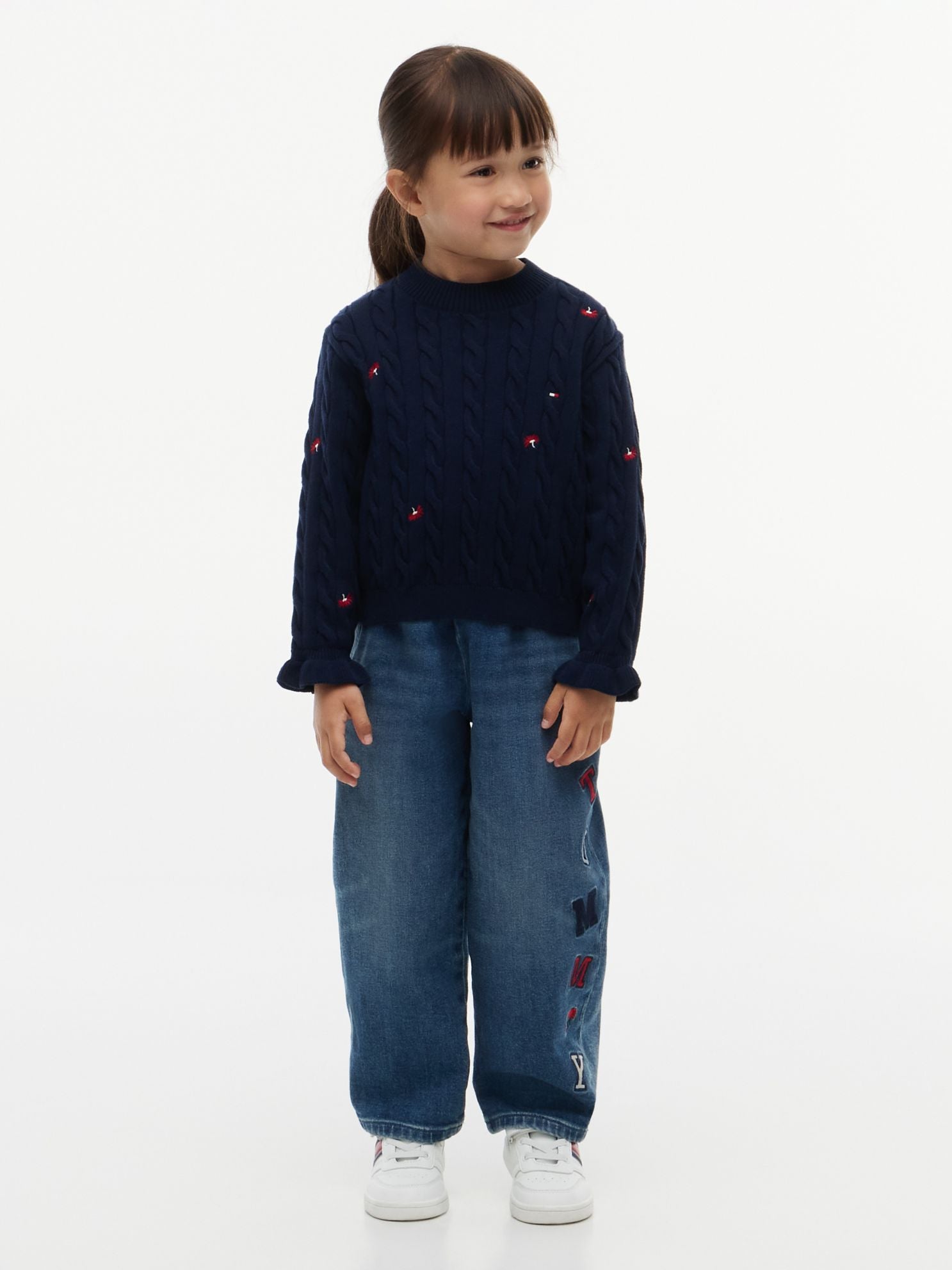 Tommy Hilfiger Kids' Flower Motif Cable Knit Sweater