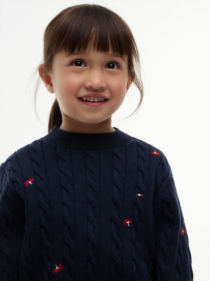 Tommy Hilfiger Kids' Flower Motif Cable Knit Sweater